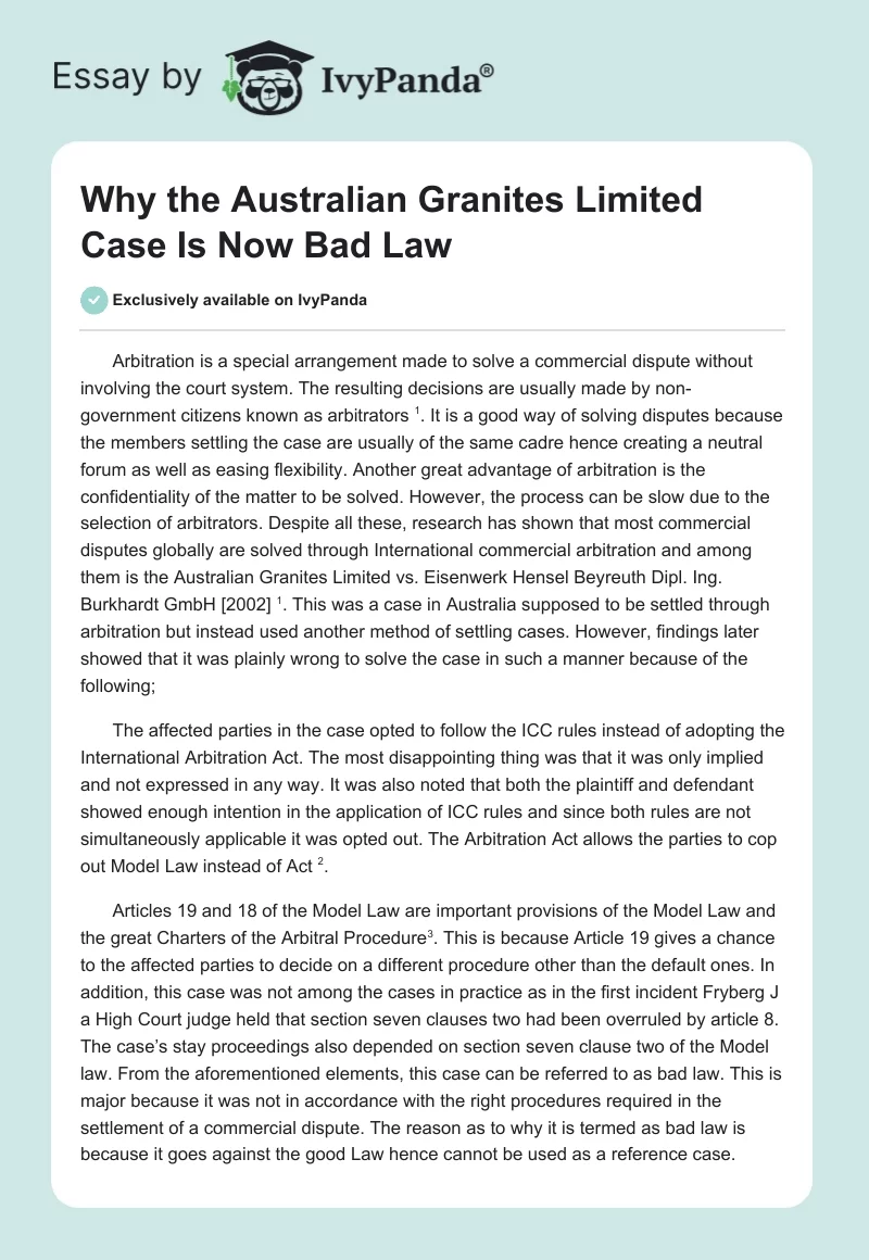 Why the Australian Granites Limited Case Is Now Bad Law. Page 1