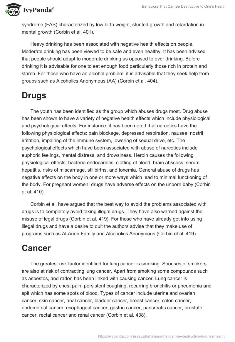 Behaviors That Can Be Destructive to One’s Health. Page 3