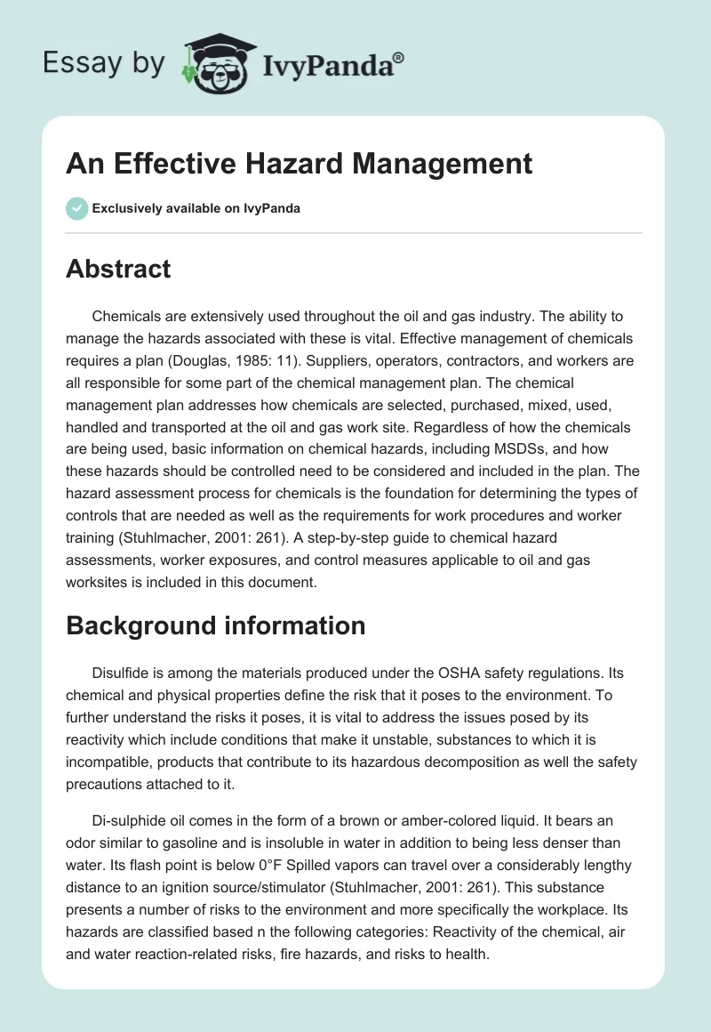 An Effective Hazard Management. Page 1