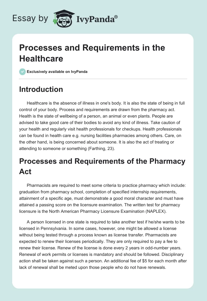 Processes and Requirements in the Healthcare. Page 1