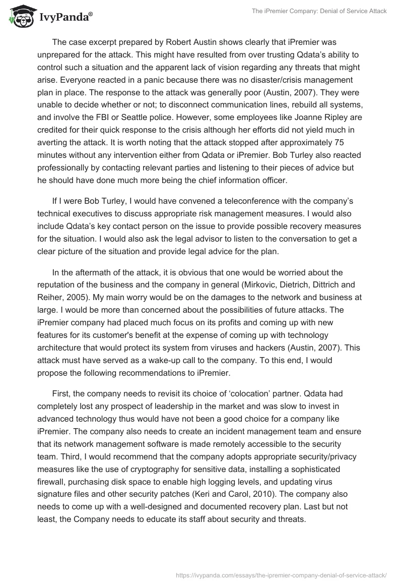 The iPremier Company: Denial of Service Attack. Page 2