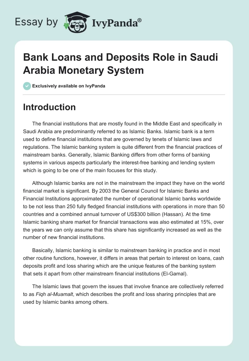 Bank Loans and Deposits Role in Saudi Arabia Monetary System. Page 1