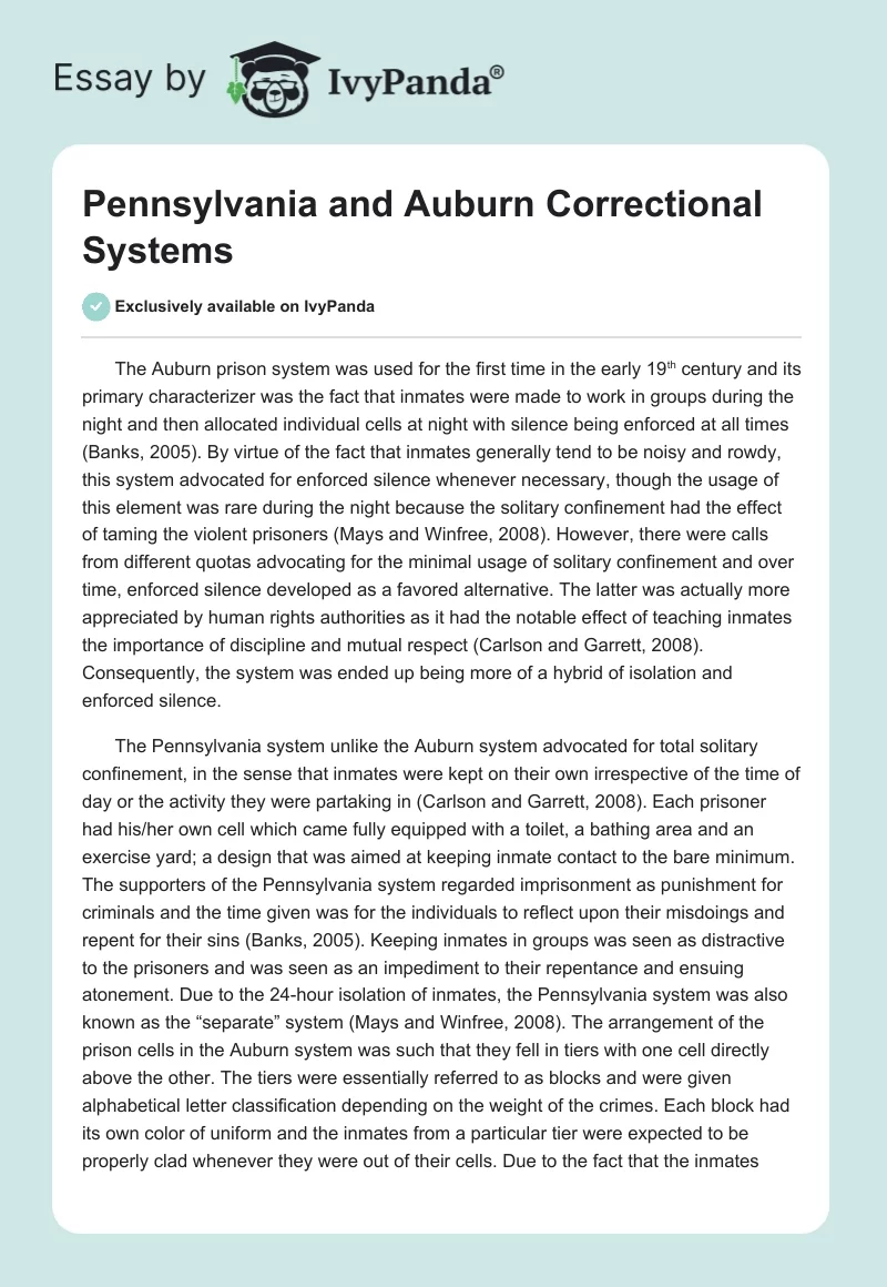 Pennsylvania and Auburn Correctional Systems. Page 1