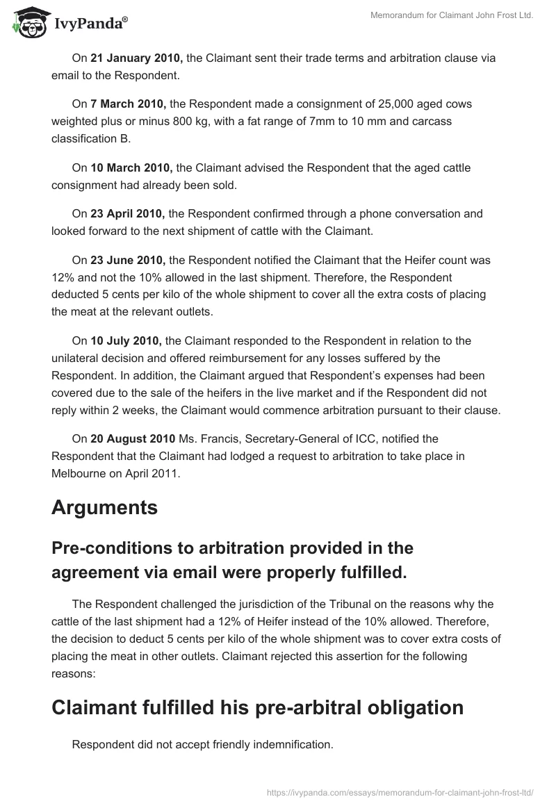 Memorandum for Claimant John Frost Ltd.. Page 2