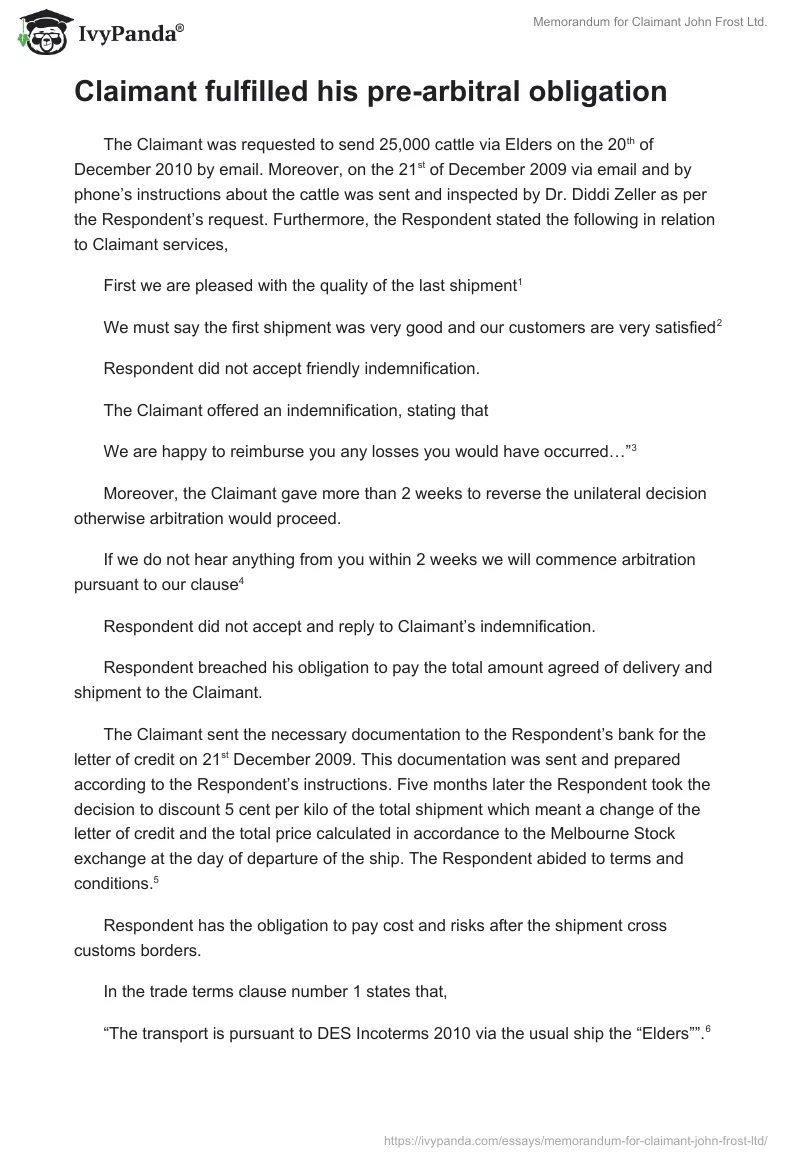 Memorandum for Claimant John Frost Ltd.. Page 3