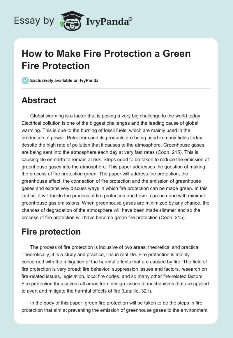 How to Make Fire Protection a Green Fire Protection. Page 1