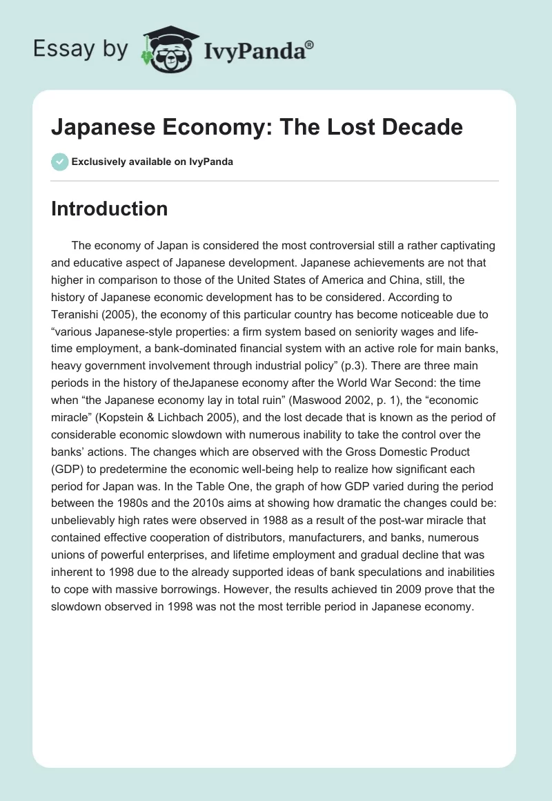 Japanese Economy: The Lost Decade. Page 1