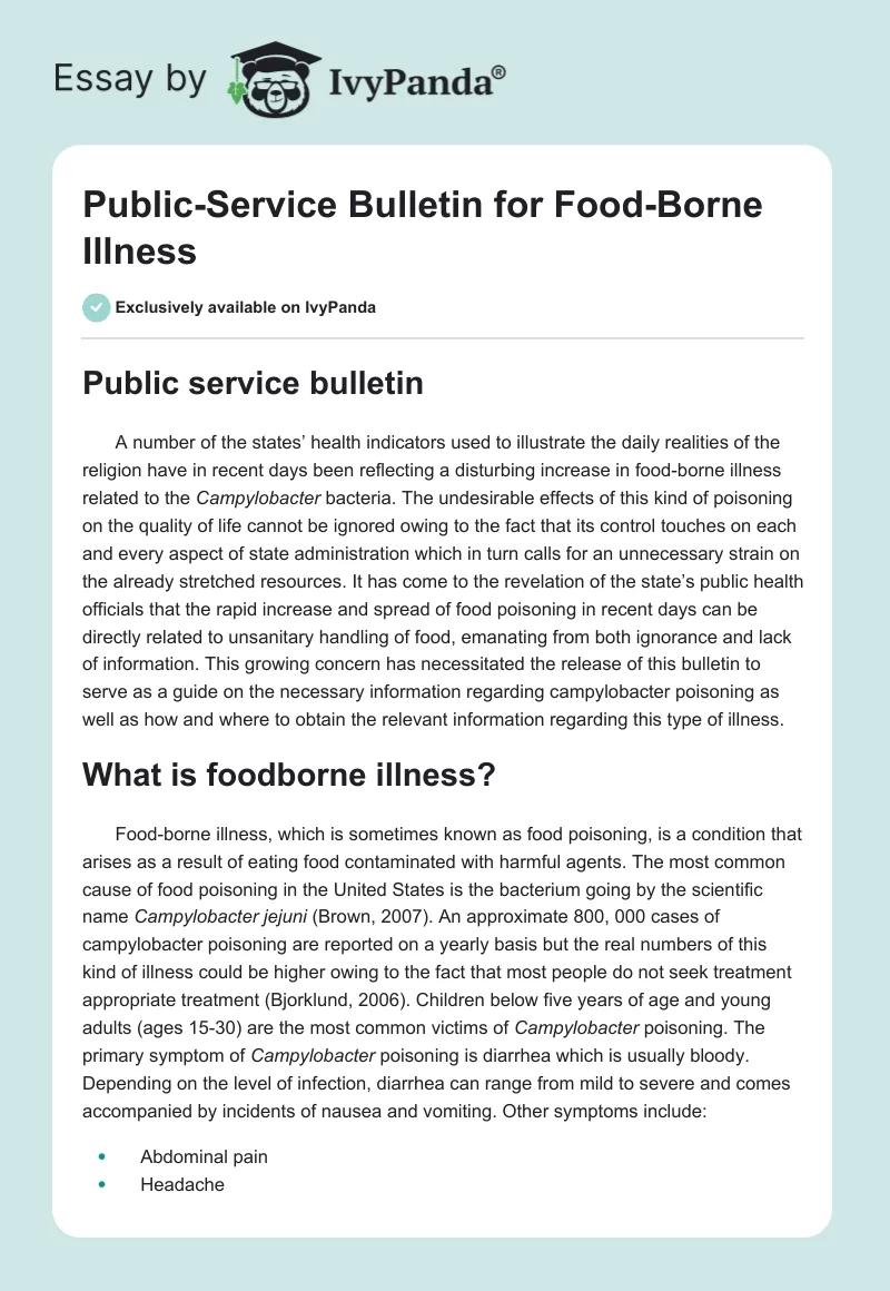 Public-Service Bulletin for Food-Borne Illness. Page 1