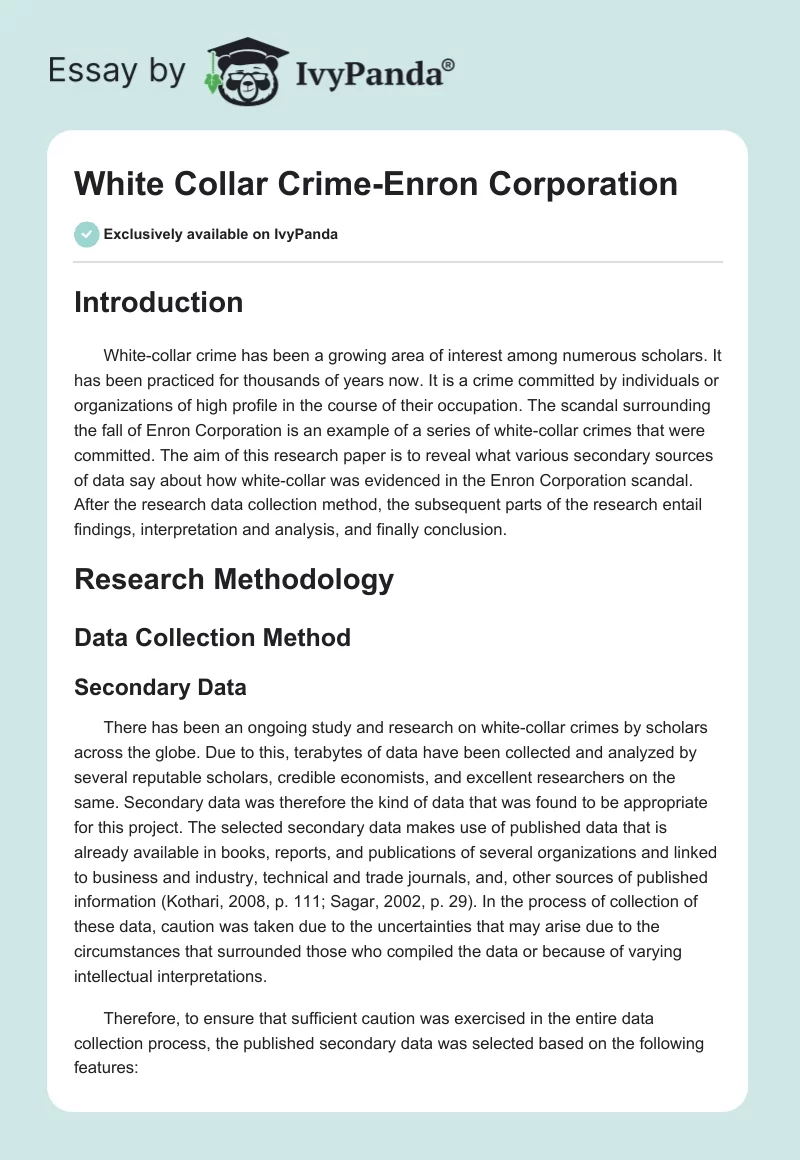 White Collar Crime-Enron Corporation. Page 1