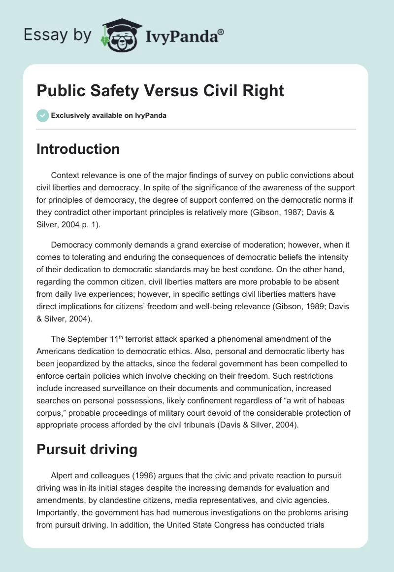 Public Safety Versus Civil Right. Page 1