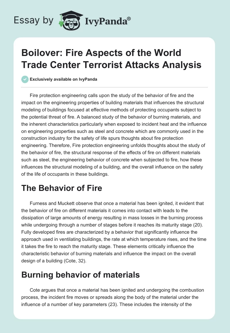 Boilover: Fire Aspects of the World Trade Center Terrorist Attacks Analysis. Page 1