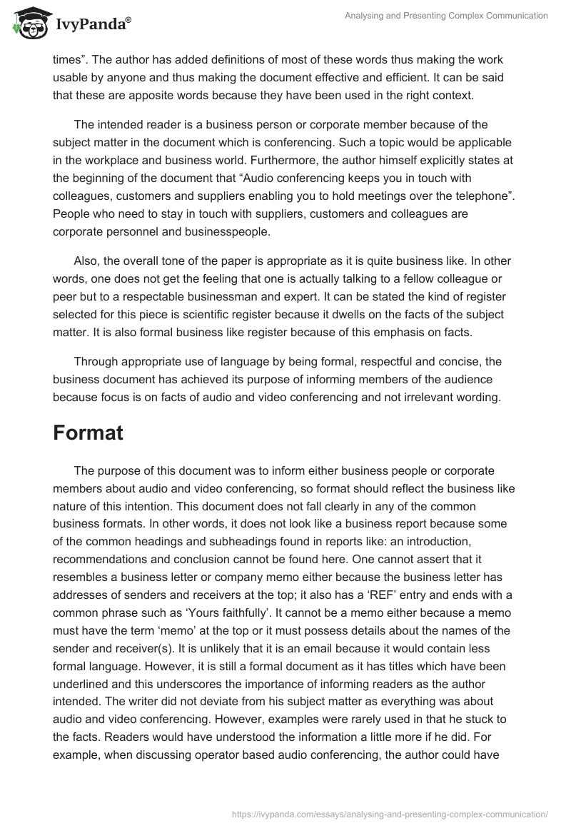 Analysing and Presenting Complex Communication. Page 2