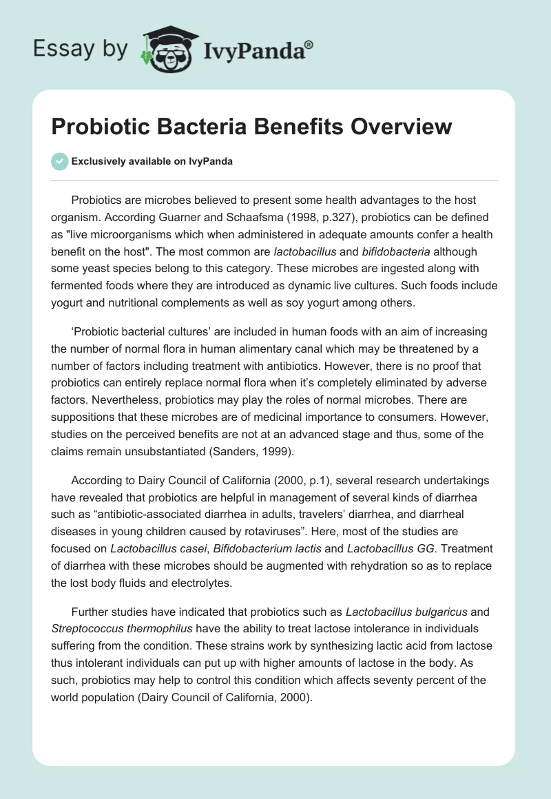 Probiotic Bacteria Benefits Overview. Page 1
