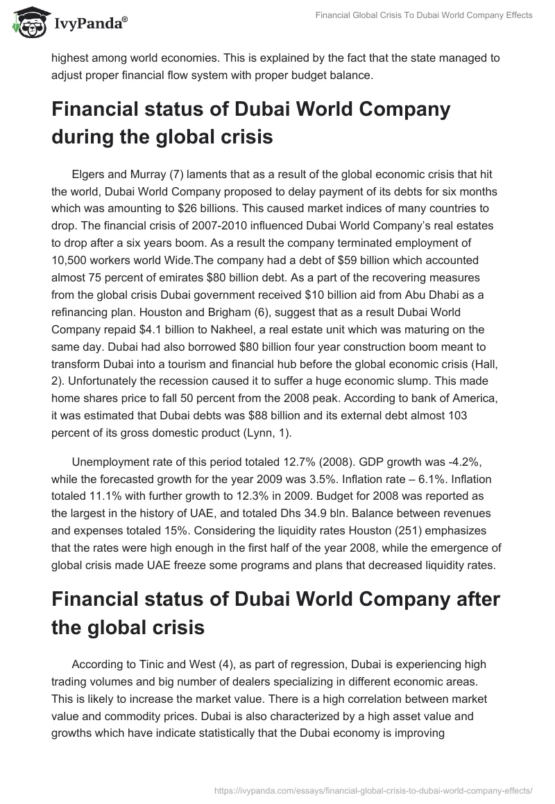 Financial Global Crisis To Dubai World Company Effects. Page 2