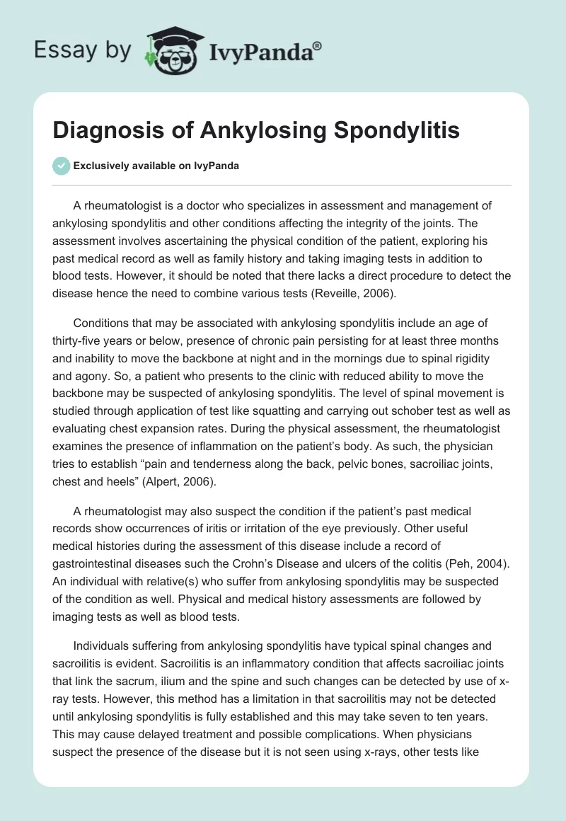 Diagnosis of Ankylosing Spondylitis. Page 1