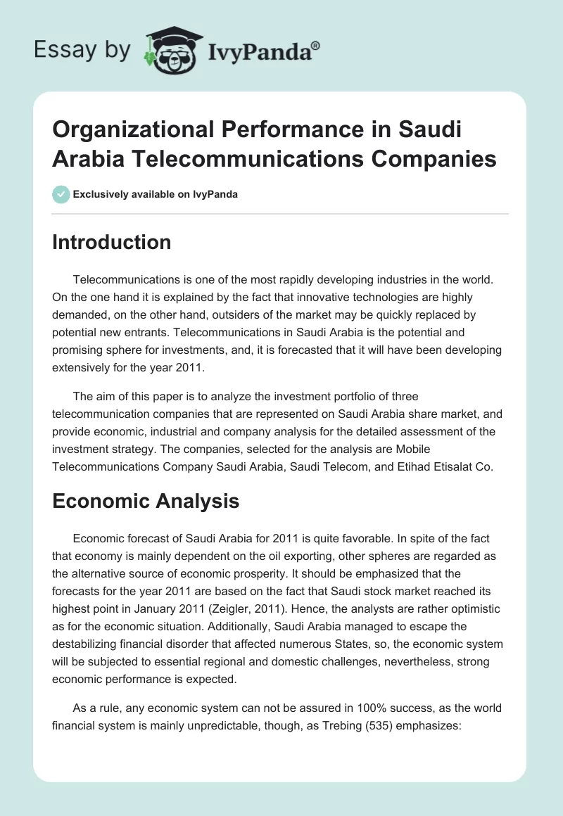 Organizational Performance in Saudi Arabia Telecommunications Companies. Page 1