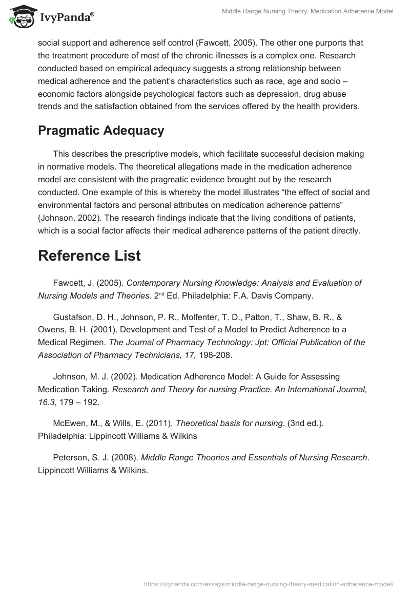 Middle Range Nursing Theory: Medication Adherence Model. Page 5