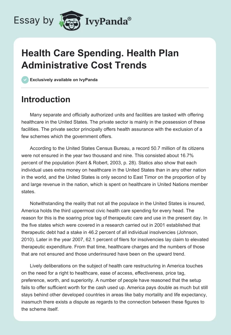 Health Care Spending. Health Plan Administrative Cost Trends. Page 1