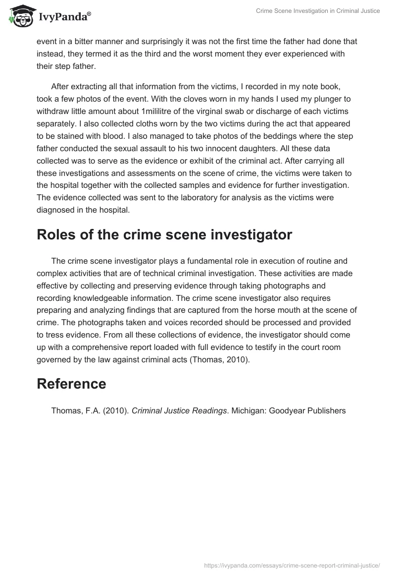 Crime Scene Investigation in Criminal Justice. Page 2