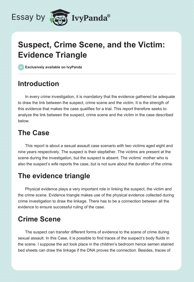 Suspect, Crime Scene, and the Victim: Evidence Triangle. Page 1