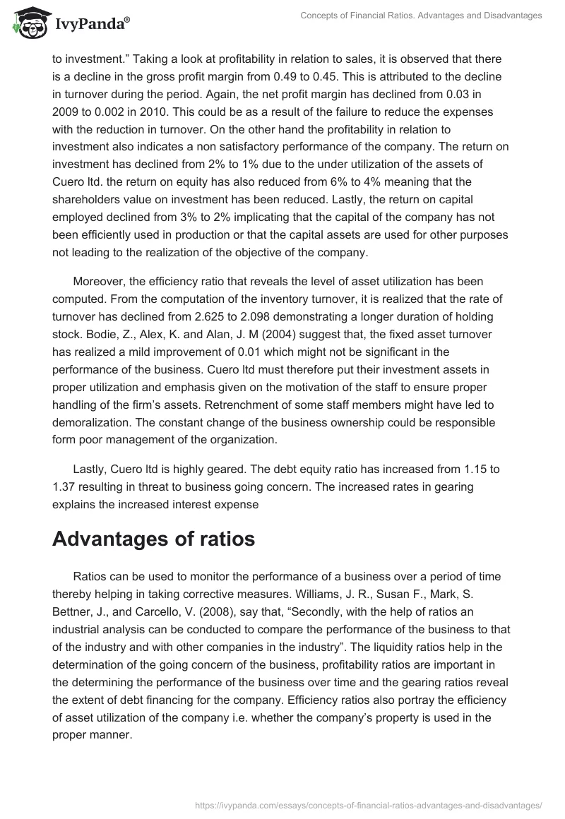 Concepts of Financial Ratios. Advantages and Disadvantages. Page 2