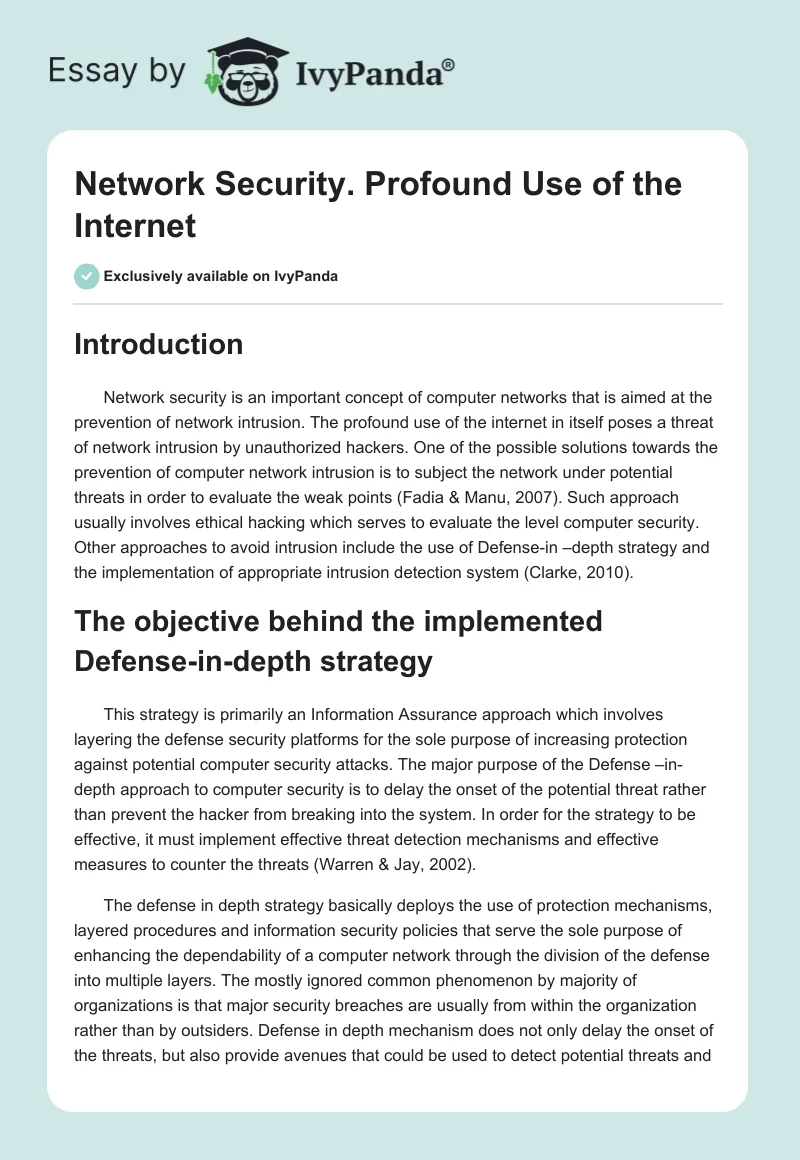 Network Security. Profound Use of the Internet. Page 1