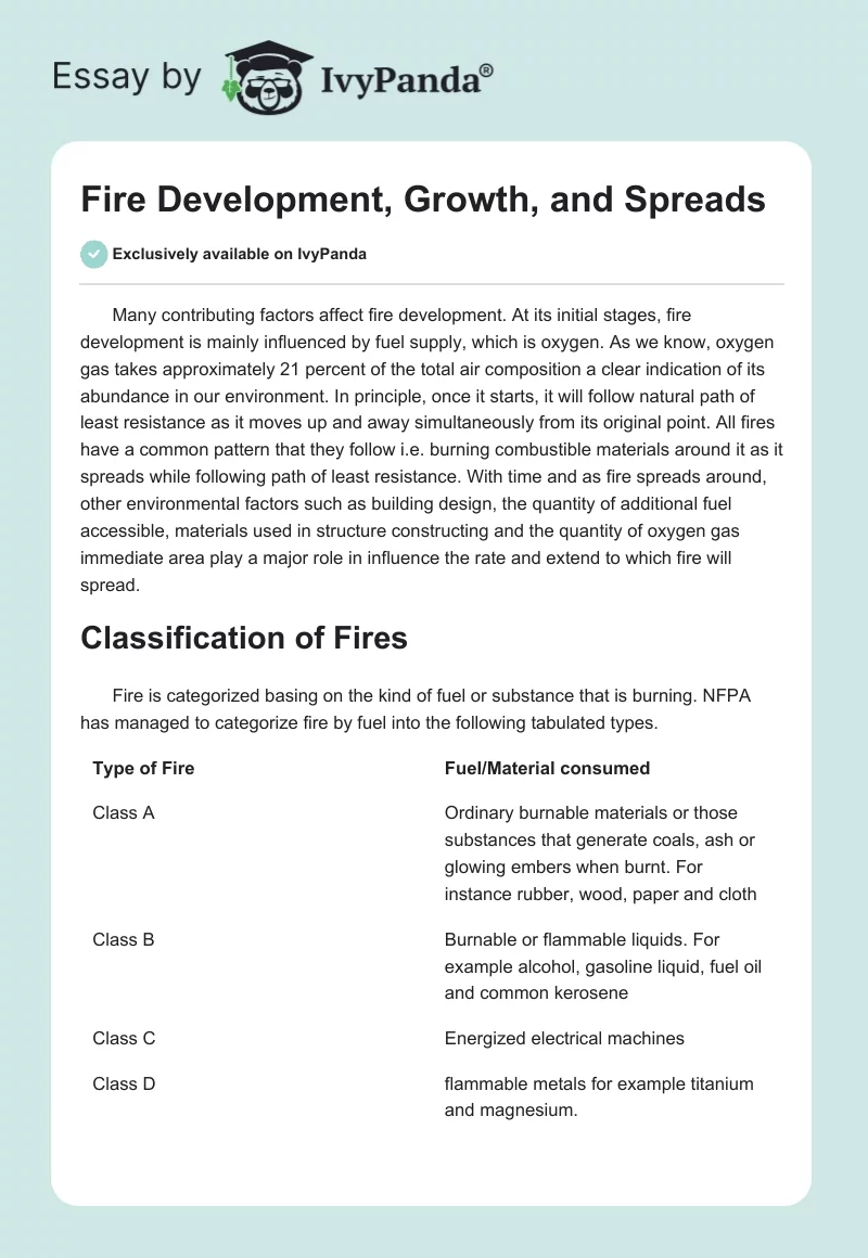 Fire Development, Growth, and Spreads. Page 1
