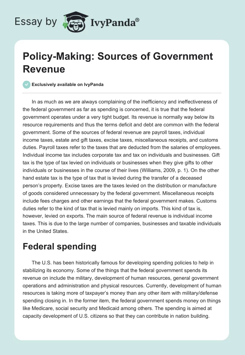 Policy-Making: Sources of Government Revenue. Page 1
