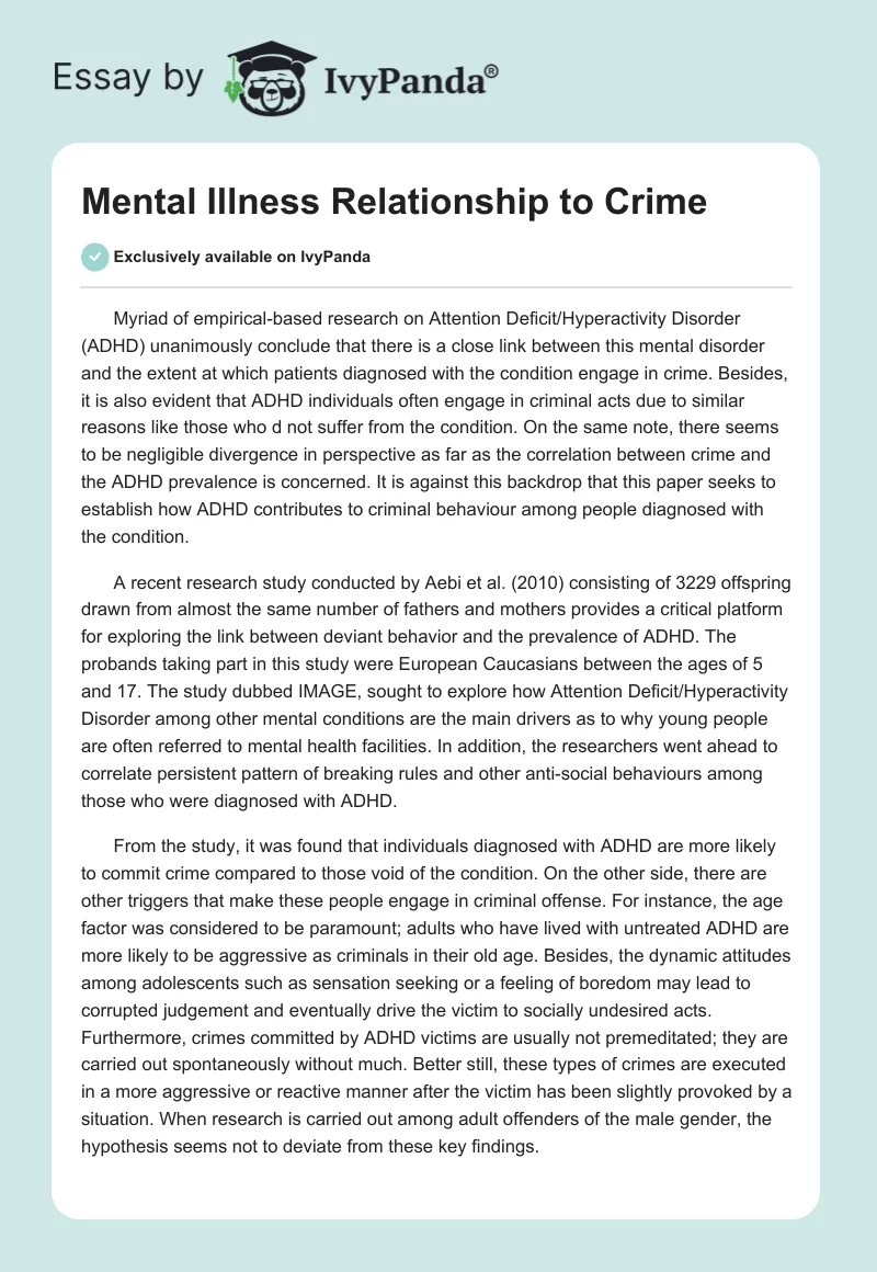 Mental Illness Relationship to Crime. Page 1