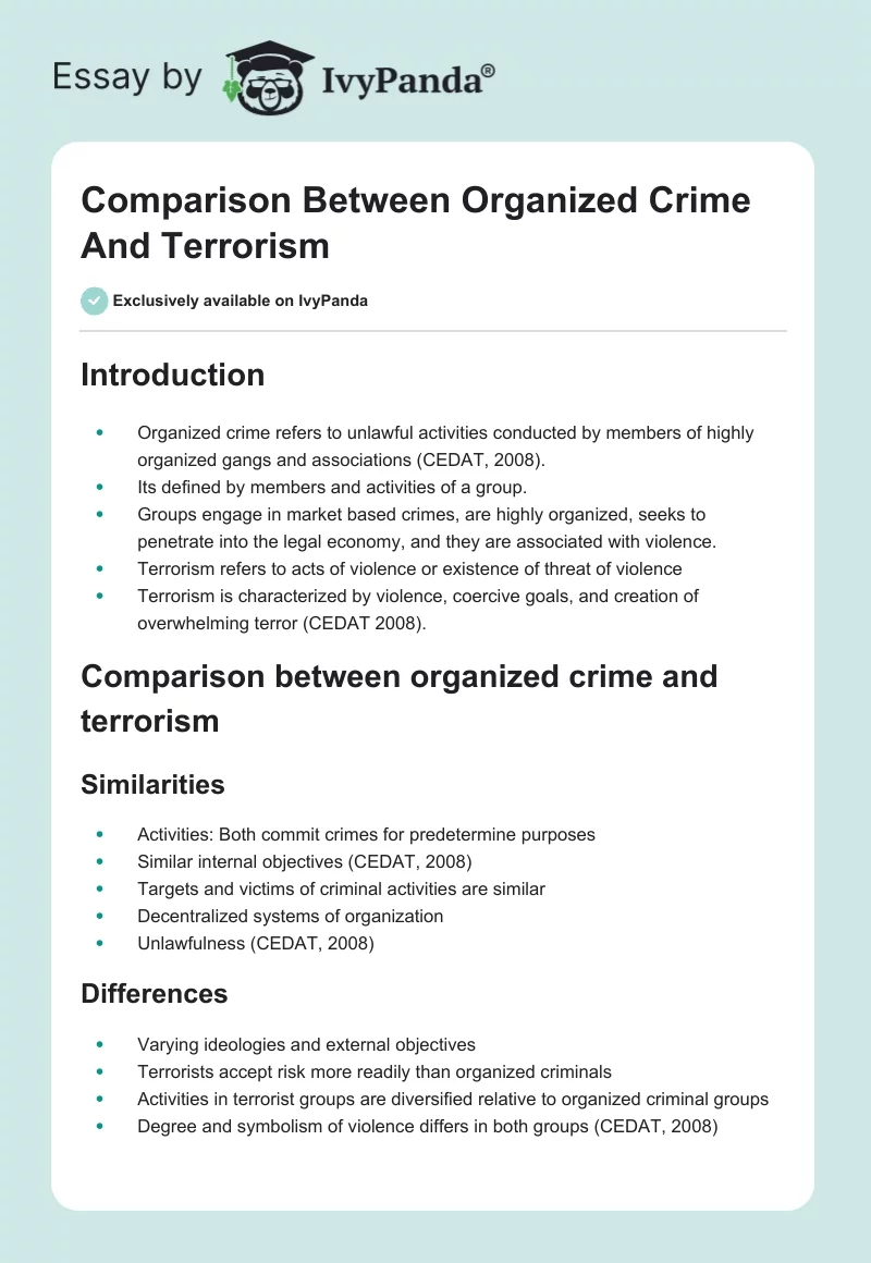Comparison Between Organized Crime And Terrorism. Page 1
