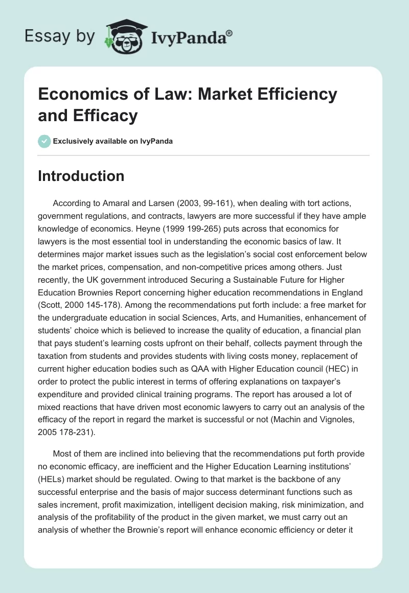 Economic Efficiency in Higher Education: An Analysis of the Brownies Report. Page 1