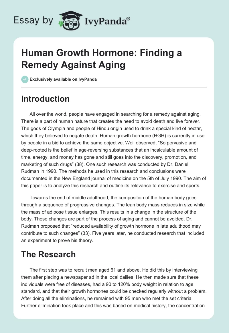 Human Growth Hormone: Finding a Remedy Against Aging. Page 1
