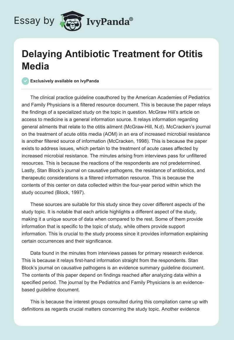 Delaying Antibiotic Treatment for Otitis Media. Page 1
