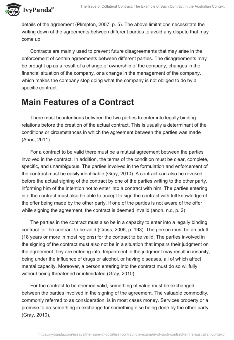 The Issue of Collateral Contract: The Example of Such Contract In the Australian Context. Page 2