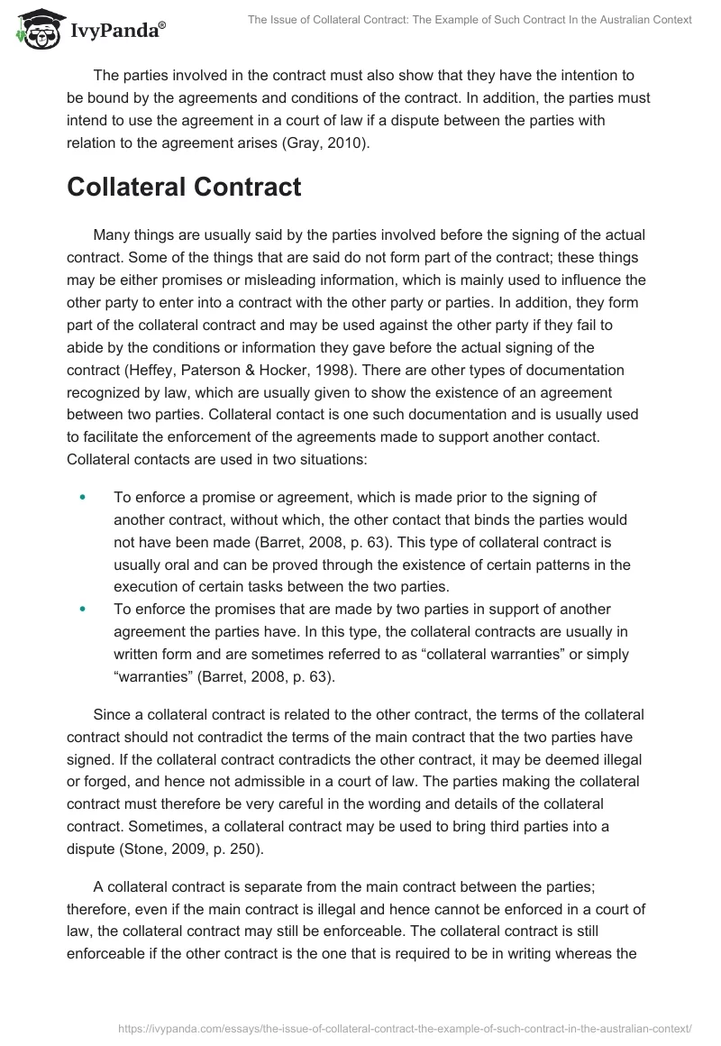 The Issue of Collateral Contract: The Example of Such Contract In the Australian Context. Page 3