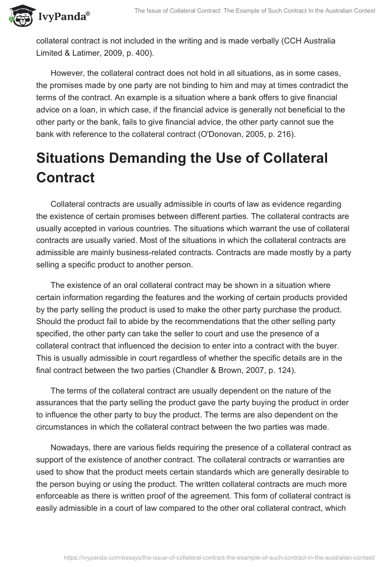 The Issue of Collateral Contract: The Example of Such Contract In the Australian Context. Page 4