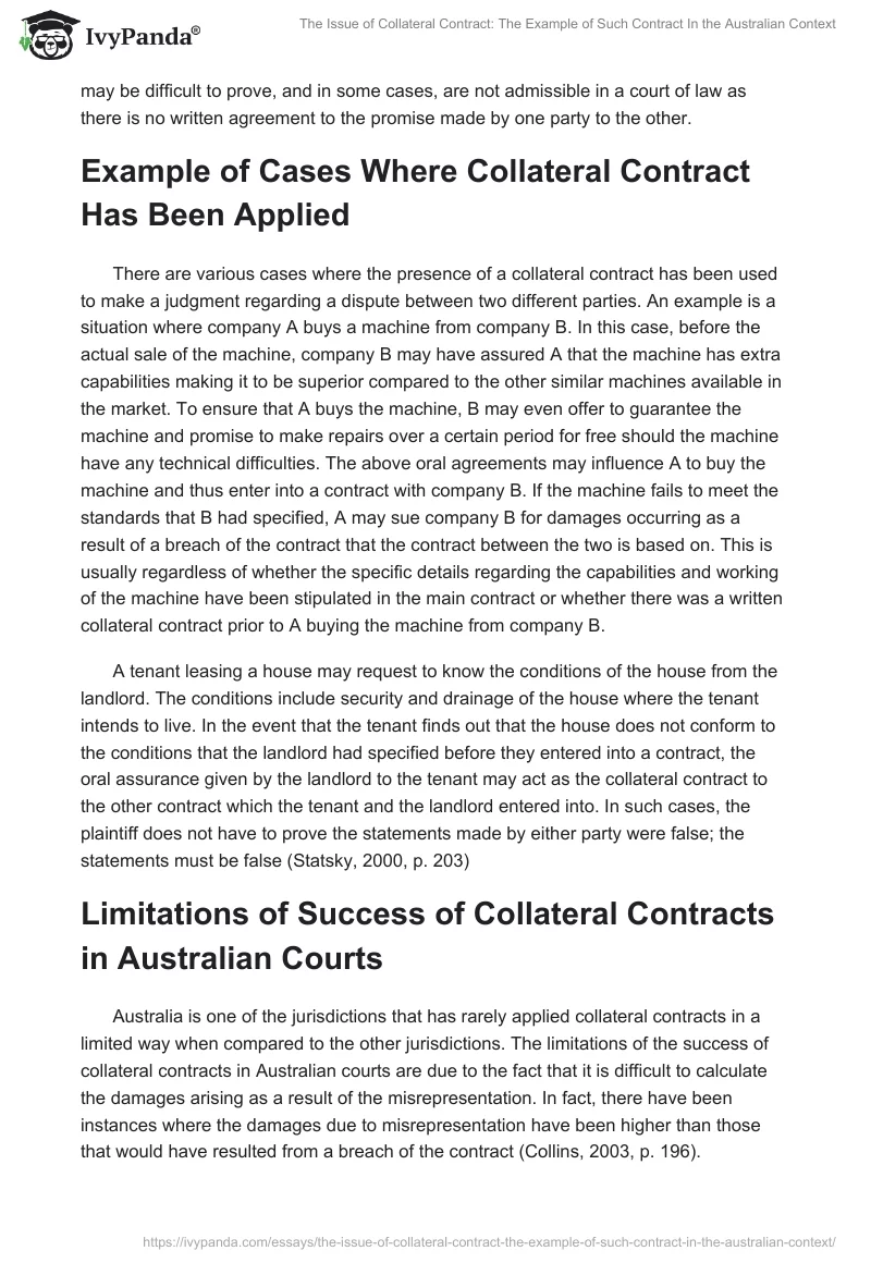 The Issue of Collateral Contract: The Example of Such Contract In the Australian Context. Page 5