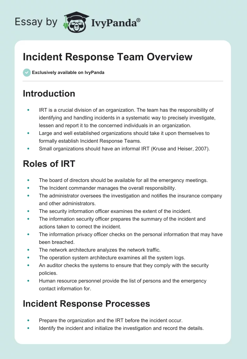 Incident Response Team Overview. Page 1