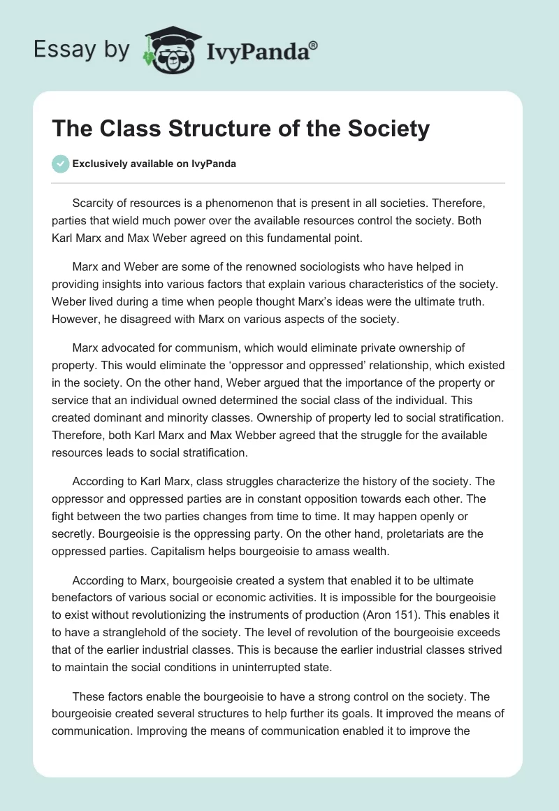The Class Structure of the Society. Page 1