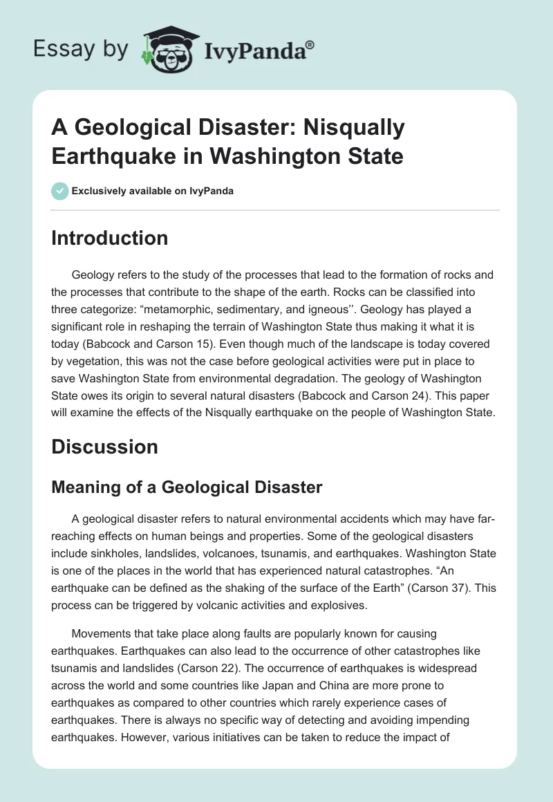 A Geological Disaster: Nisqually Earthquake in Washington State. Page 1