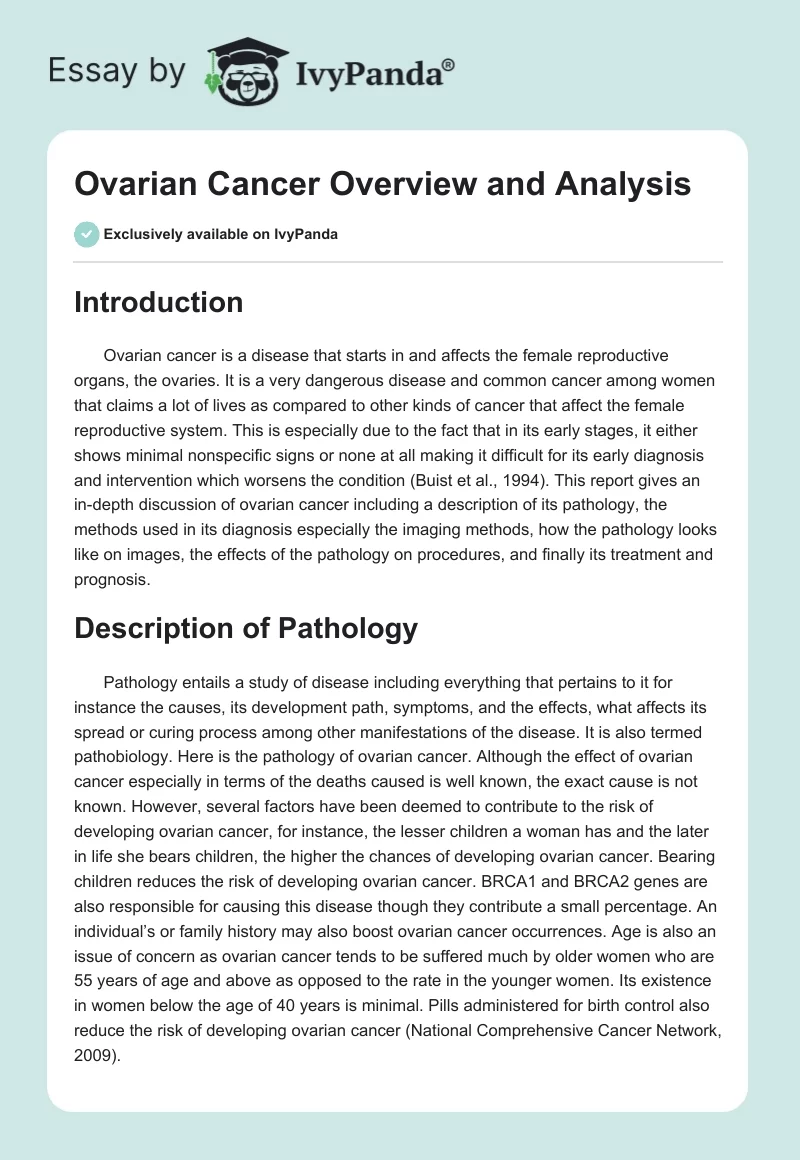 Ovarian Cancer Overview and Analysis. Page 1