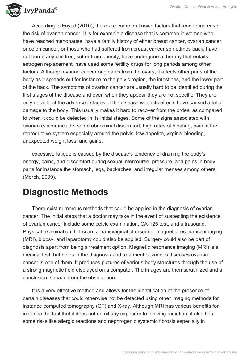 Ovarian Cancer Overview and Analysis. Page 2