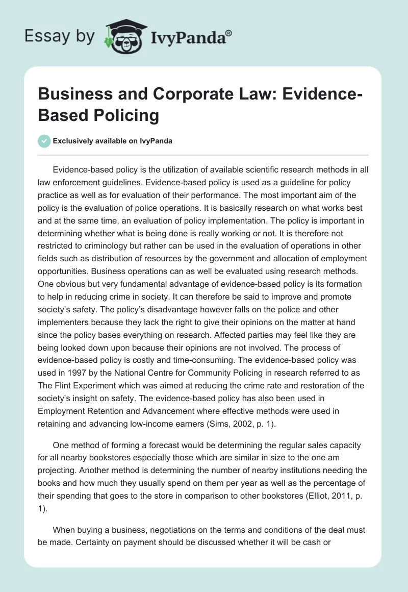 Business and Corporate Law: Evidence-Based Policing. Page 1