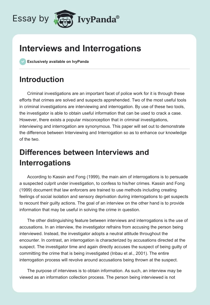 Interviews and Interrogations. Page 1