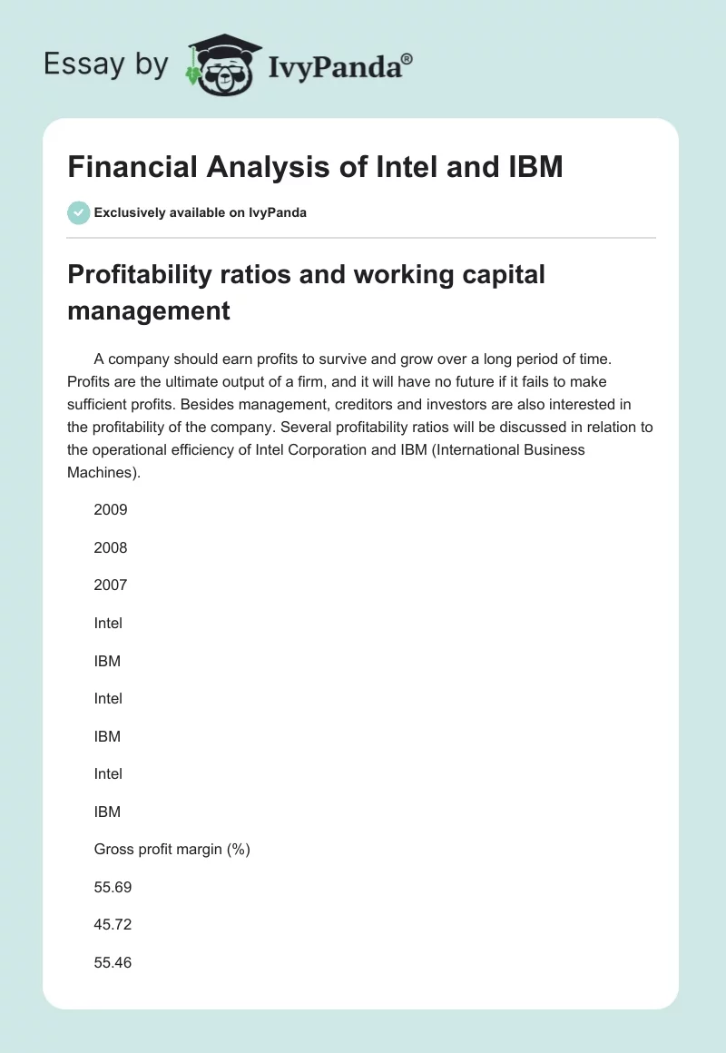 Financial Analysis of Intel and IBM. Page 1