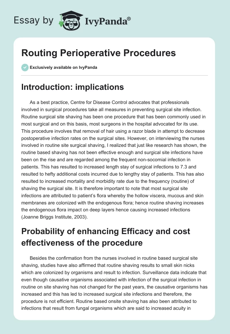 Routing Perioperative Procedures. Page 1