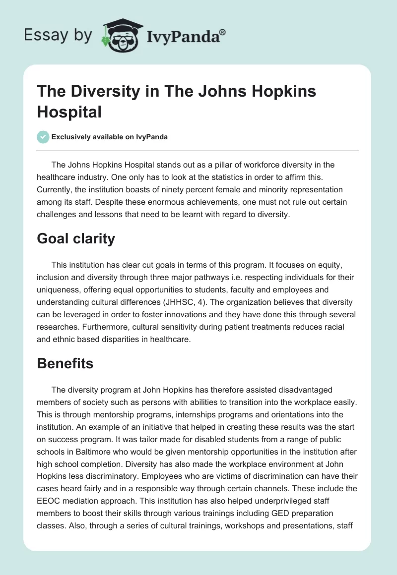 The Diversity in The Johns Hopkins Hospital. Page 1