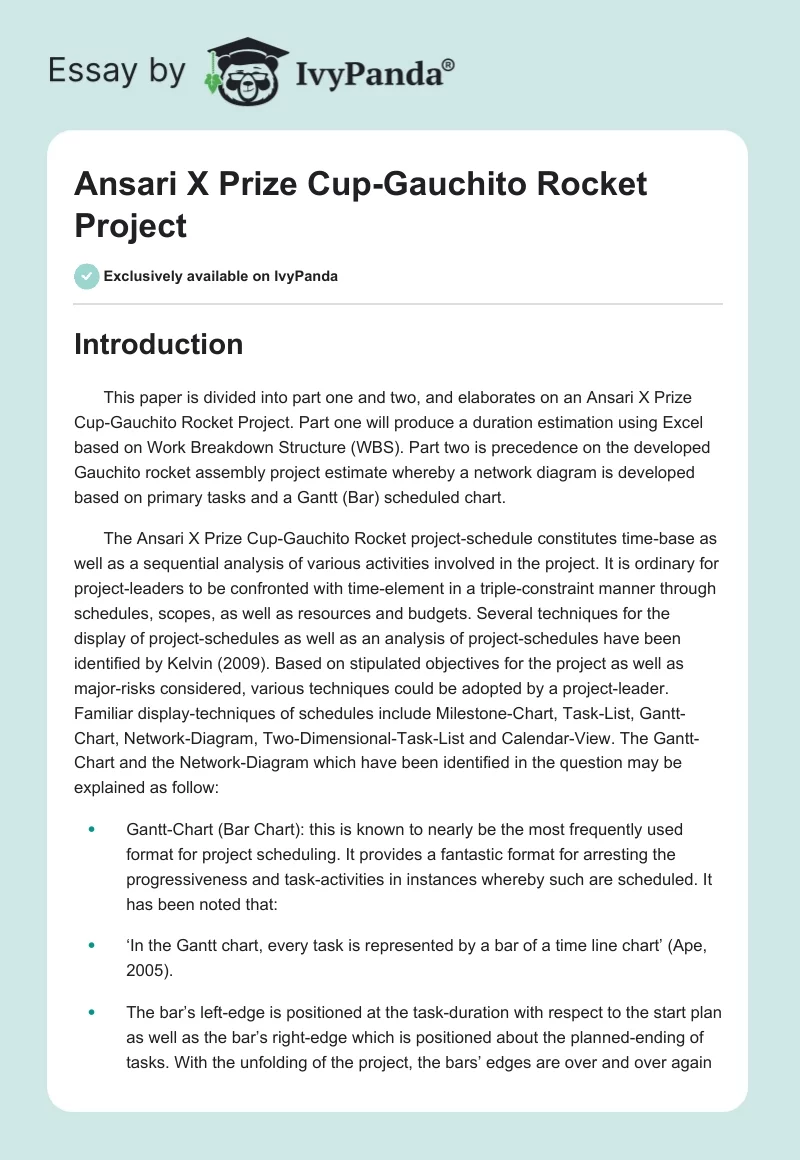 Ansari X Prize Cup-Gauchito Rocket Project. Page 1