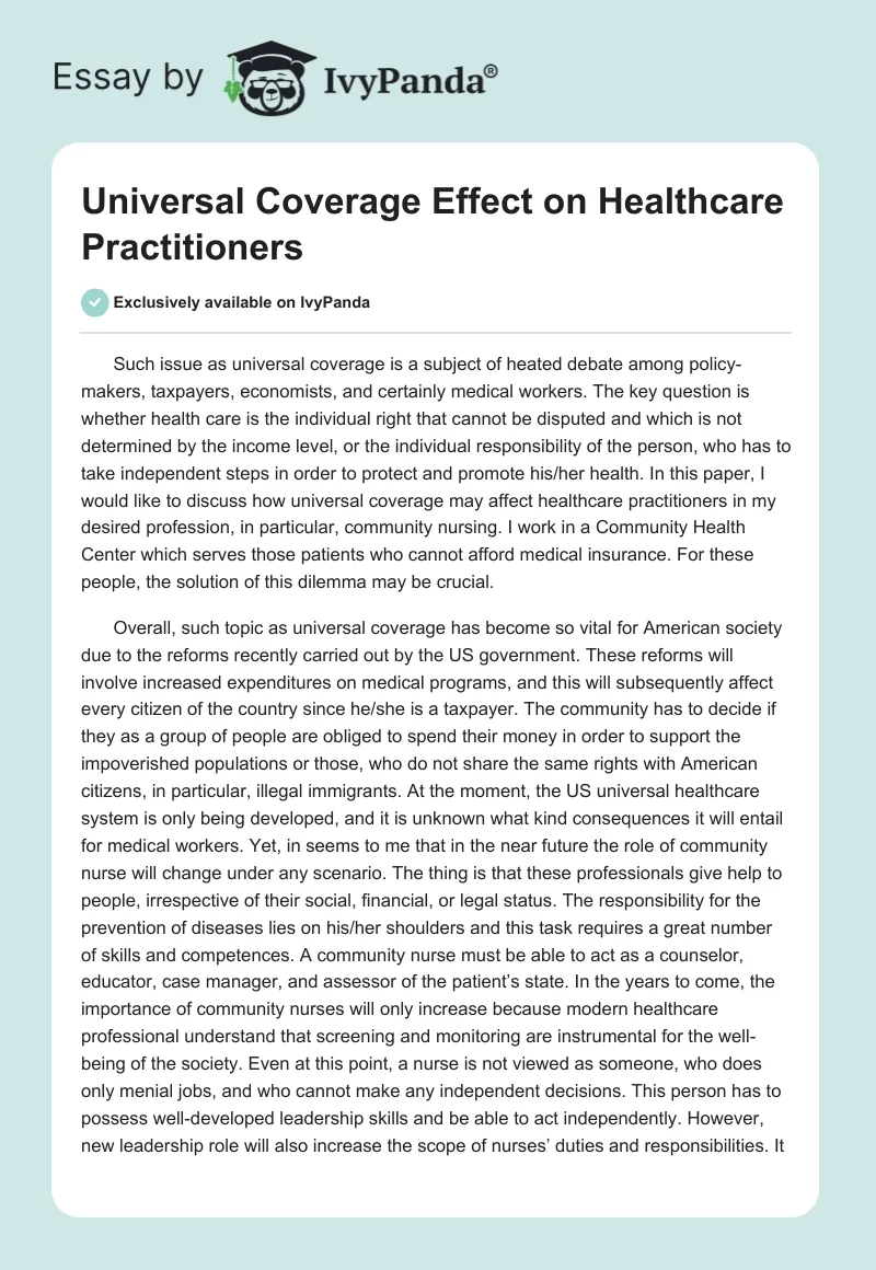 Universal Coverage Effect on Healthcare Practitioners. Page 1
