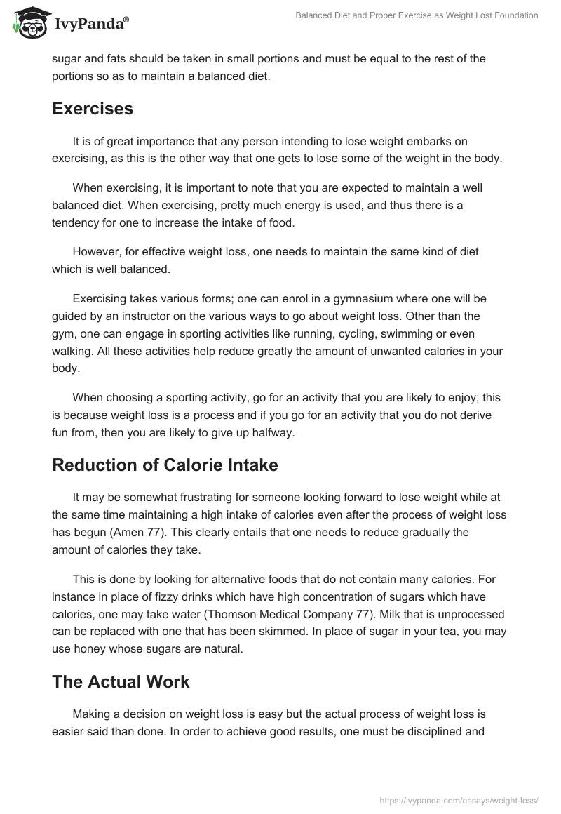 Balanced Diet and Proper Exercise as Weight Lost Foundation. Page 2